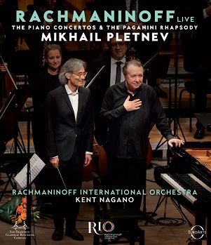Cover van Pletnev, Mikhail & Rachmaninoff International Orchestra & Kent Nagano – Rachmaninoff Live the Piano Concertos & the Paganini Rhapsody