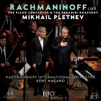 Cover van Rachmaninoff International Orchestra & Mikhail Pletnev & Kent Nagano – Rachmaninoff Live - the Piano Concertos & the Paganini Rhapsody