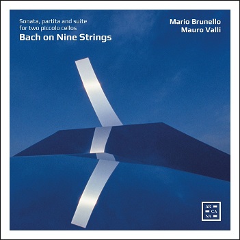 Cover van Brunello, Mario – Bach On Nine Strings. Suite, Partita and Sonata For Two Piccolo Cellos